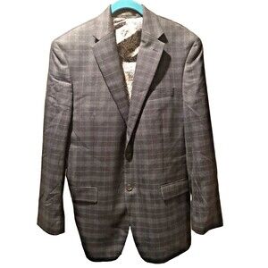Lauren Ralph Lauren blazer sport coat jacket 40R gray blue plaid,  paisley lined